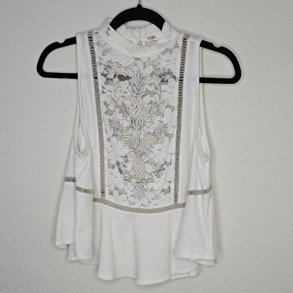 Free People White Floral Lace Blouse